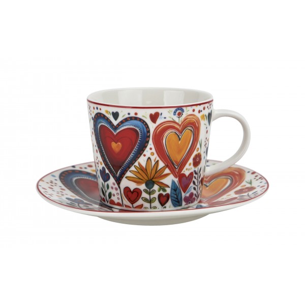 Filiżanka porcelanowa 220 ml + spodek Kolorowe Serca 2