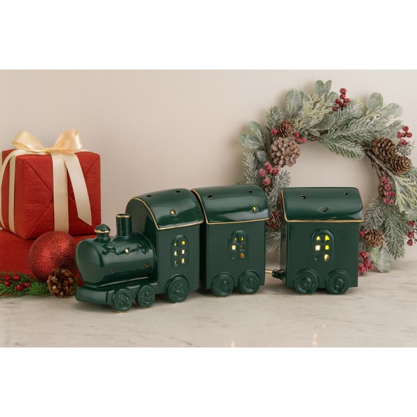 Pociąg ceramiczny zielono-złoty led