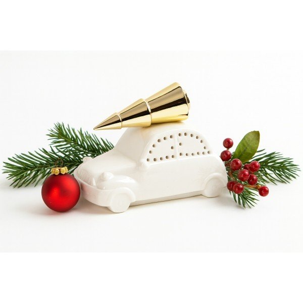 Ozdoba świateczna biały garbus z choinką na dachu 5955