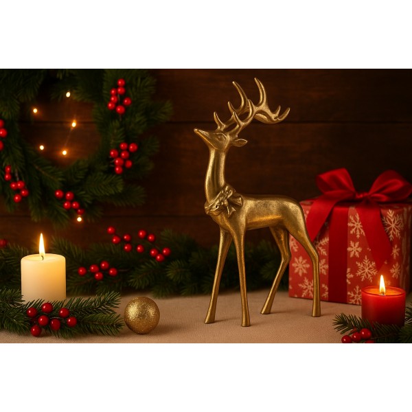 Figurka ozdobna Renifer H30,5 cm złota metalowa