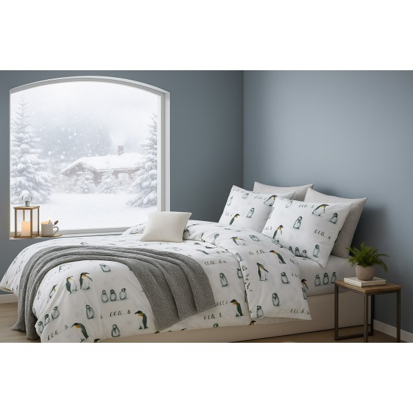 Pościel flanelowa 135x200 cm Davon 65103-02 Pingwiny