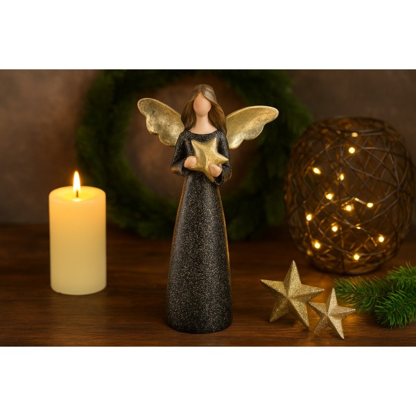 Figurka Anioł czarno-złoty 24cm z gwiazdą 4481