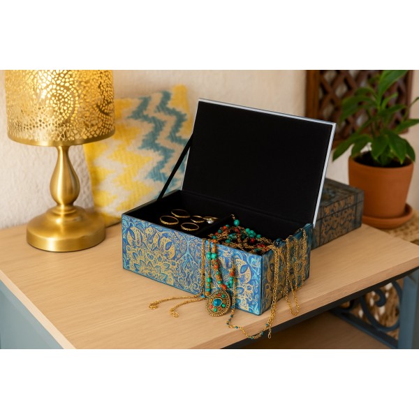 Szkatułka na biżuterię szklana niebieska 15,5x11,5x5,5 cm