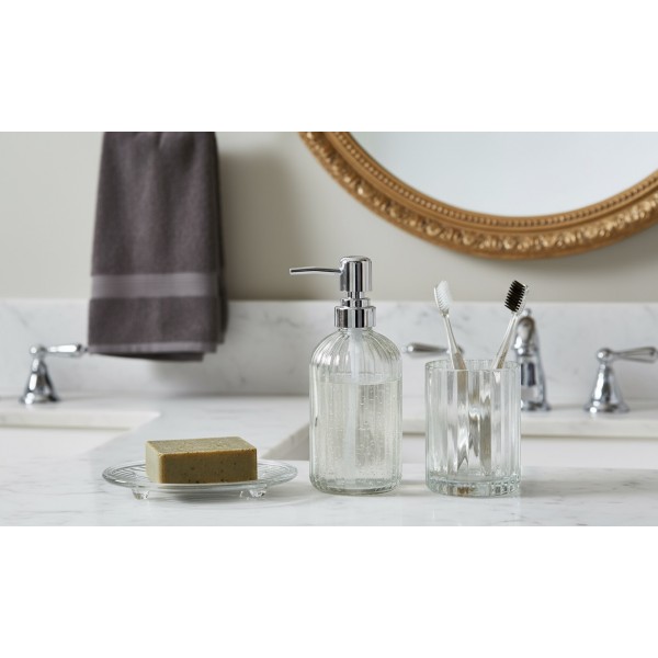 Szklany komplet łazienkowy 3-elementowy ARI srebrny