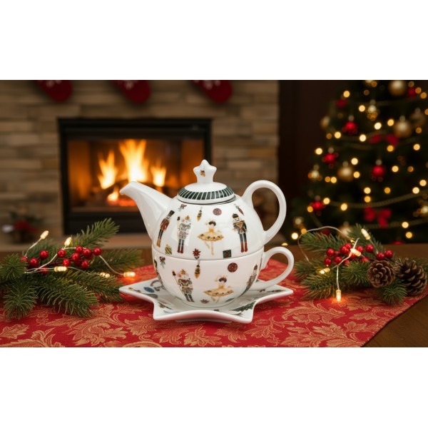 Filiżanka z dzbankiem i zaparzaczem Tea for One Christmas Nutcracker