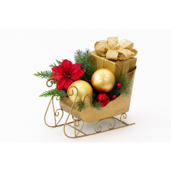 Ozdoba świąteczna Sanie metalowe złote duże 8743