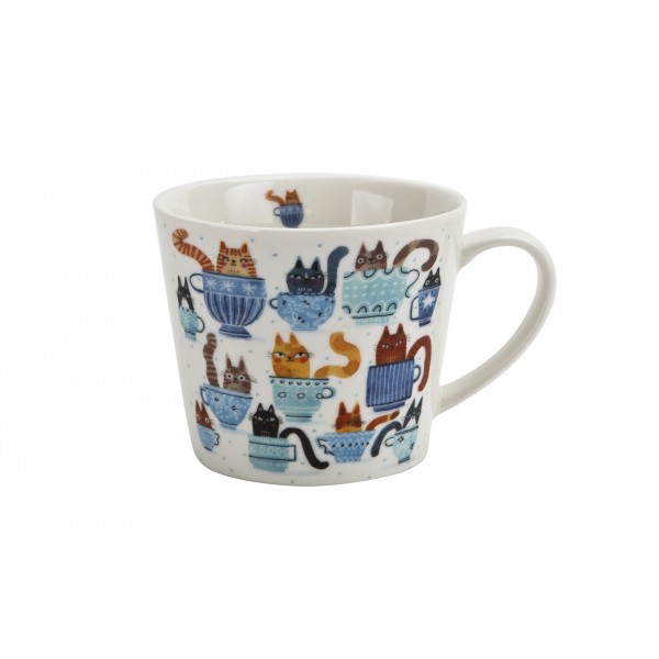 Kubek porcelanowy 610 ml prosty Koty w filiżankach