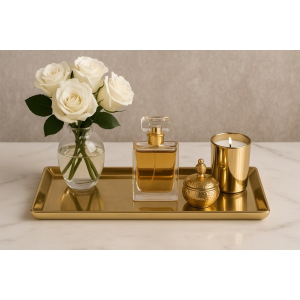 Taca metalowa ozdobna 38x16x2 cm złota