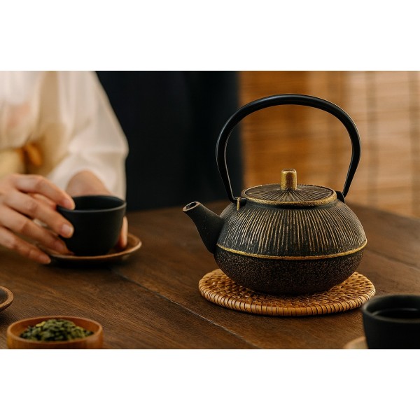 Żeliwny imbryk z zaparzaczem 0,8 L Alor czarno-złoty