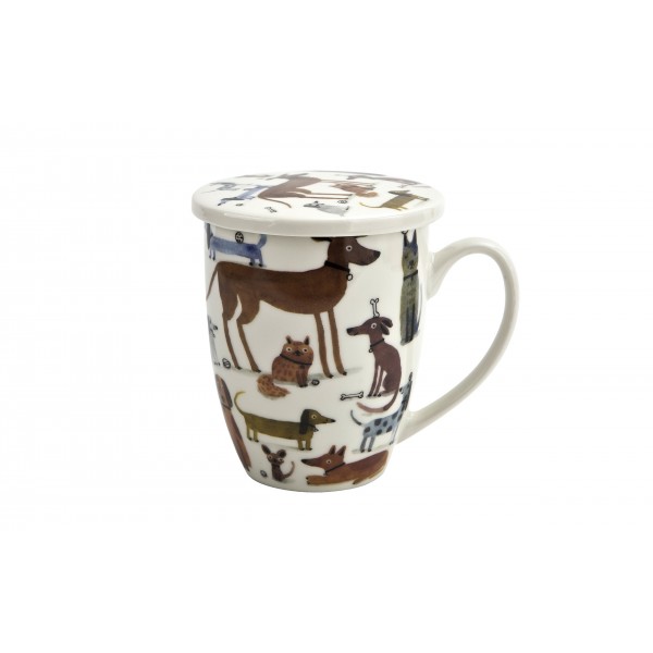 Kubek porcelanowy 360 ml z zaparzaczem Różne Psy