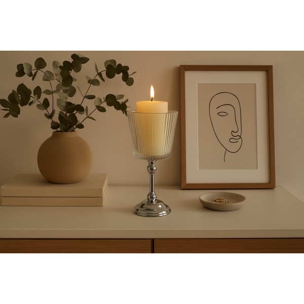 Świecznik szklany na metalowej nodze 27,5cm JKO287