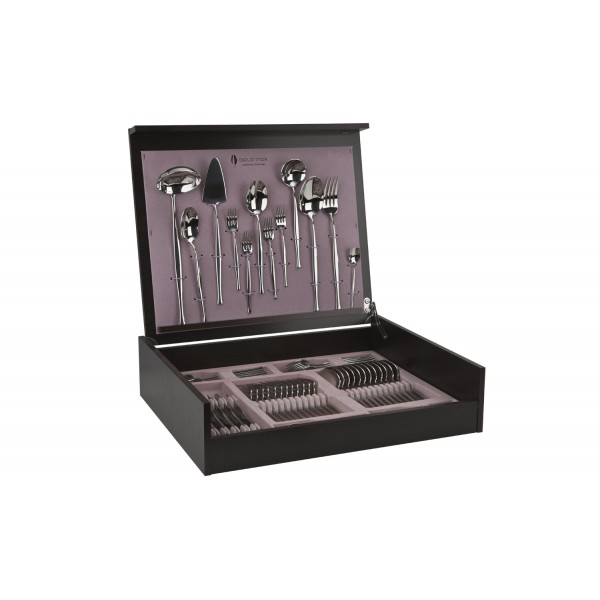 Sztućce Luna 12/72 w kasecie drewnianej Belo Inox