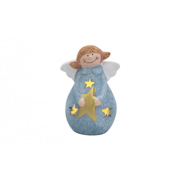 Figurka ozdobna świecąca Aniołek niebieski 14 cm