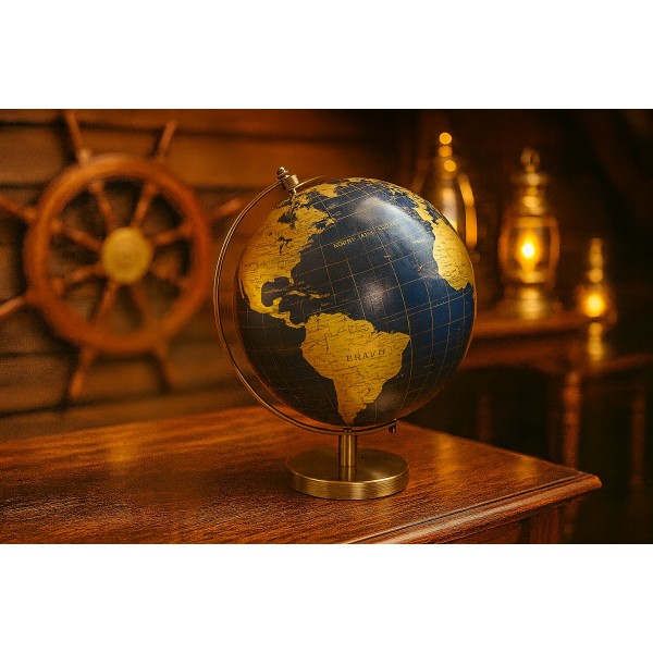 Globus Ziemi granatowo złoty duży