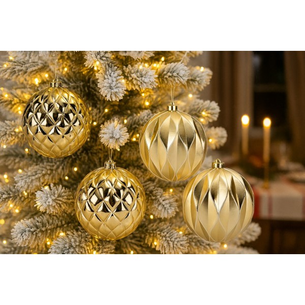Komplet 4 bombek plastikowych 15 cm złoty 8520