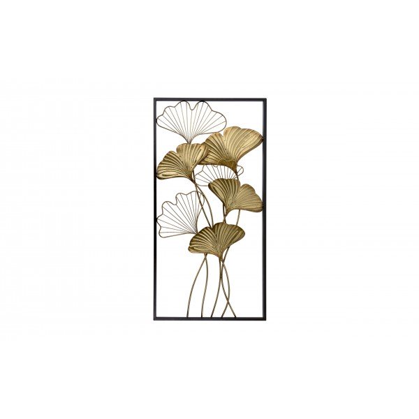 Dekoracja ścienna metalowa Liście złoto - czarne 129385