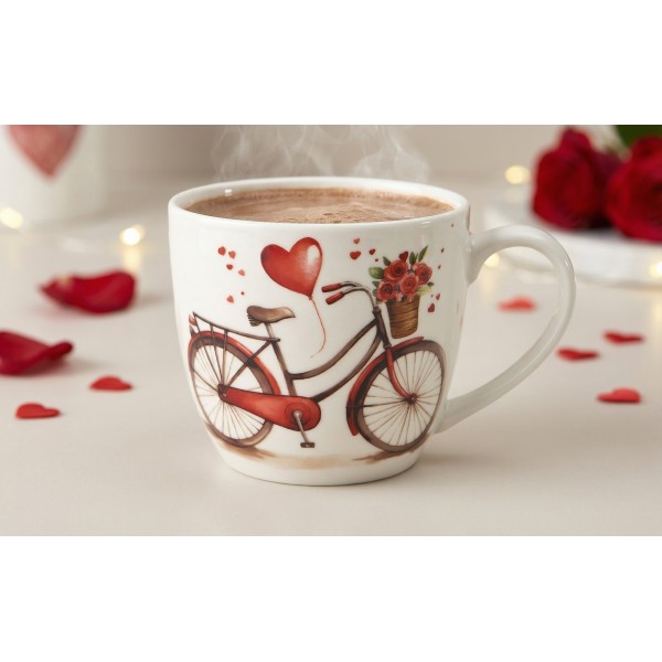 Kubek porcelanowy 460 ml Rower serce w koszyczku