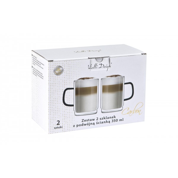 Komplet 2 szklanek termicznych 350 ml z podwójną ścianką Carbon