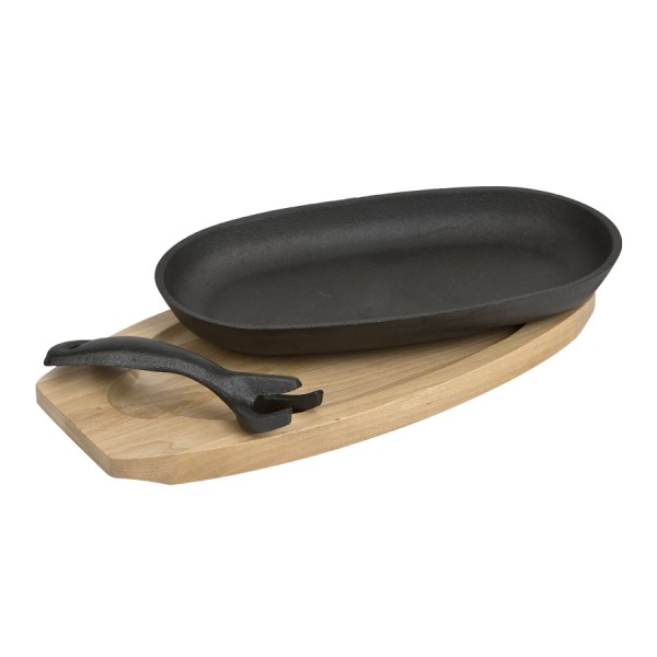 Patelnia żeliwna owalna na desce