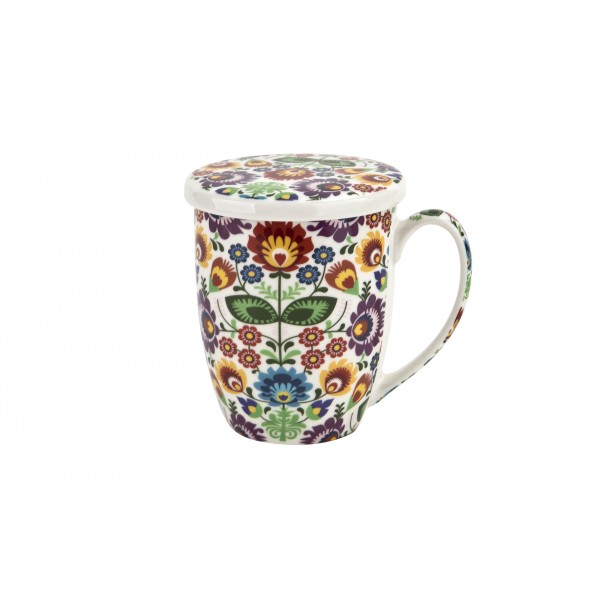 Kubek porcelanowy 350 ml z zaparzaczem Łowicz