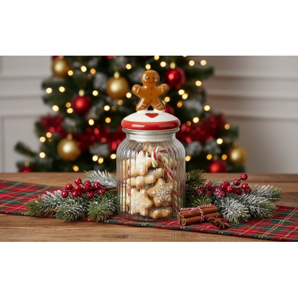 Pojemnik na ciastka szklany Piernikowe ciasteczko 24 cm