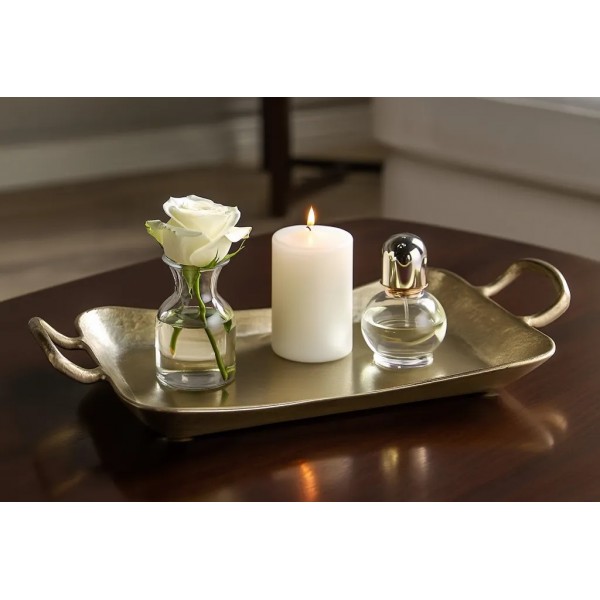 Taca dekoracyjna 41x21 cm metalowa z uchwytami złota IR0017