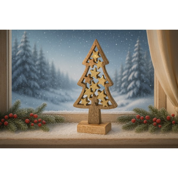 Figurka świąteczna drewniana Choinka 40 cm duża złota