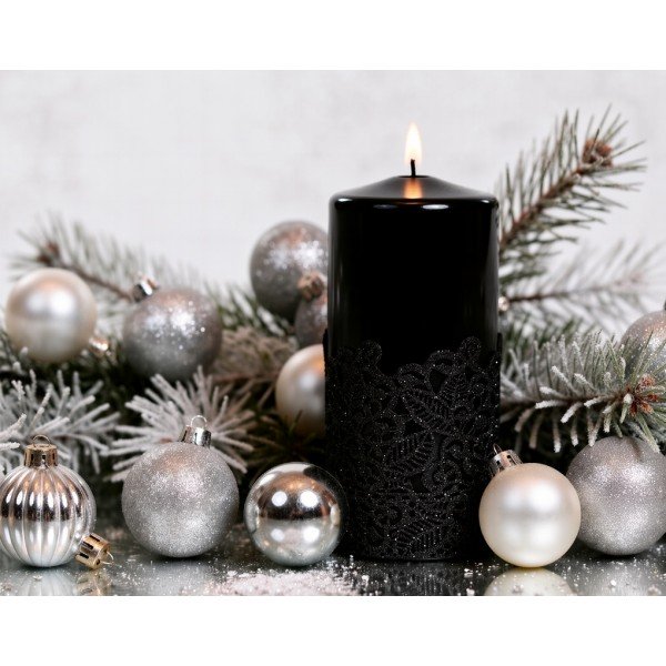 Świeca pieńkowa 15 cm Koronka czarna lakierowana