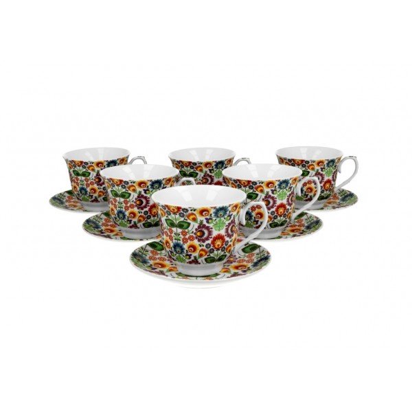 Komplet 6 filiżanek 250 ml + spodek Łowicz