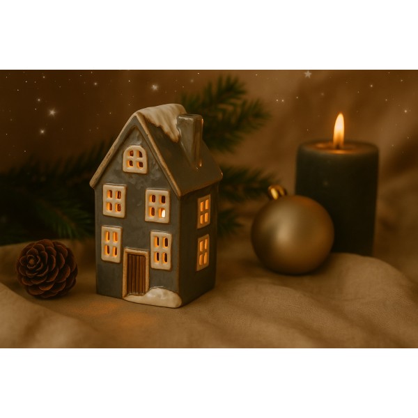 Domek ceramiczny na t-light szary 18,5 cm