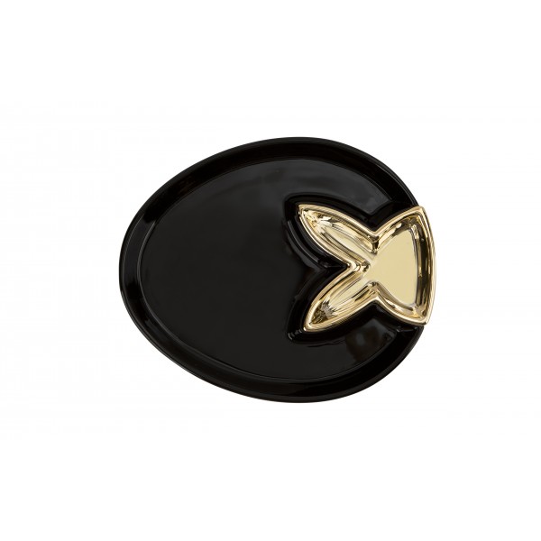 Czarny talerz płytki ozdobny deserowy Zajączek złoty