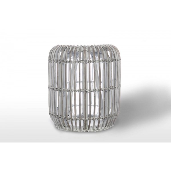 Stolik/puf rattanowy biały Cannes 35 cm.