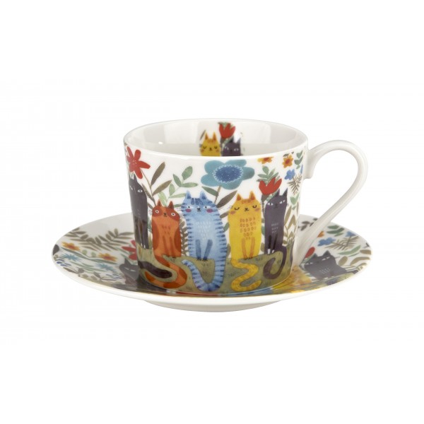Filiżanka porcelanowa 230 ml + spodek Koty Ogrodowe