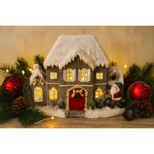 Figurka ozdobna Domek świecący LED z dźwiękiem