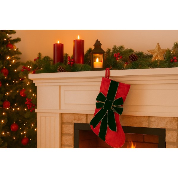 Świąteczna skarpeta na prezenty Czerwona z kokardą