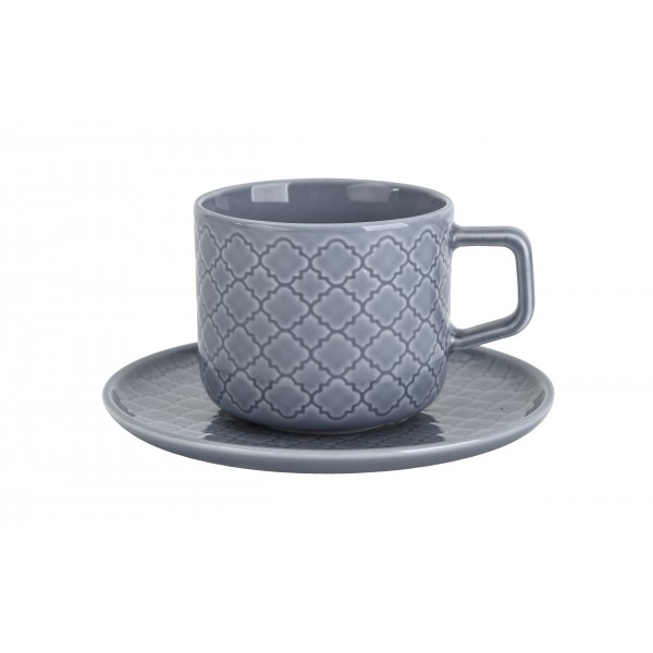 Filiżanka porcelanowa 250 ml + spodek Marrakesz K9 szaro-nieb.