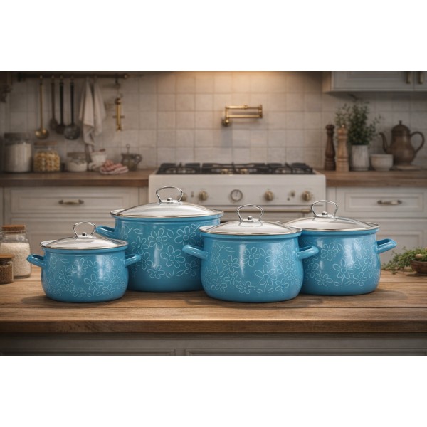 Komplet 4 garnków z pokrywkami Belis Flower 169690