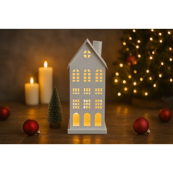 Ozdoba świąteczna domek 46 cm biały metal 7583