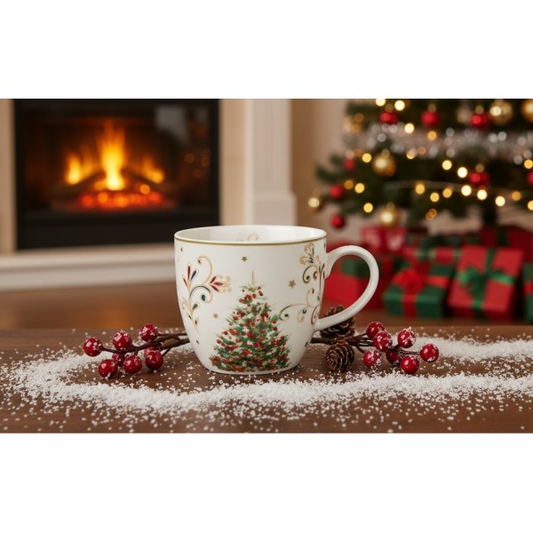 Kubek porcelanowy 460 ml Christmas Magic w koszyczku