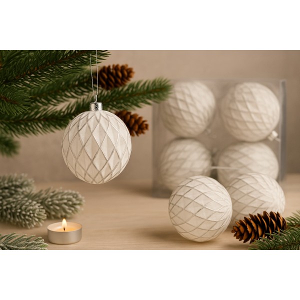 Komplet bombek 6 szt. biało-srebrny 10 cm 156709