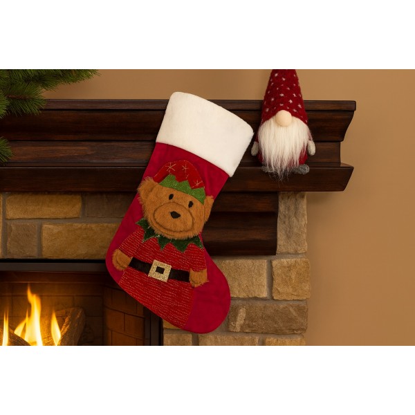 Świąteczna skarpeta na prezenty Miś 8958 welurowa