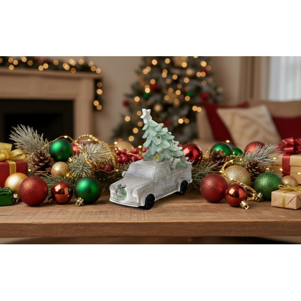 Ozdoba świąteczna Samochód z choinką Led