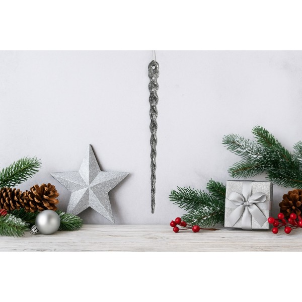 24x Ozdoba świąteczna srebrny sopel