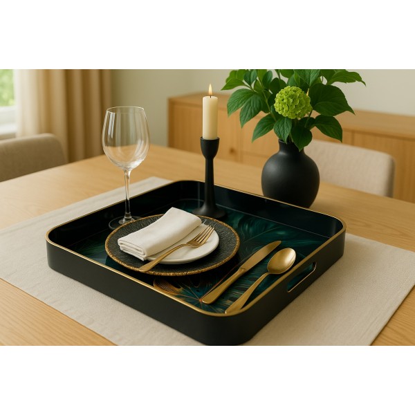 Taca dekoracyjna 35x35x4 cm Liść niebiesko-złota 172026