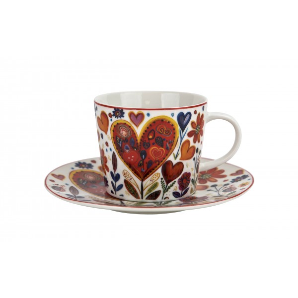 Filiżanka porcelanowa 220 ml + spodek Kolorowe Serca 4