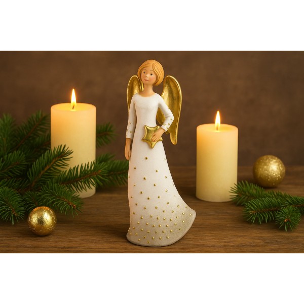 Figurka Anioł biało-złoty 17cm ze skrzydłami 4491