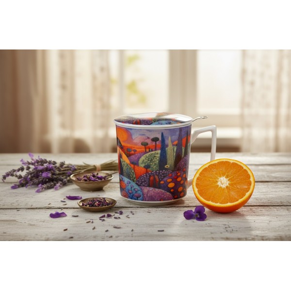 Kubek porcelanowy 450 ml z zaparzaczem Modern Bubbly Hills