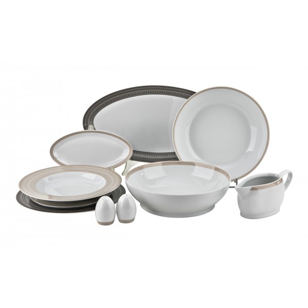 Serwis obiadowy brąz/beż, 6/25