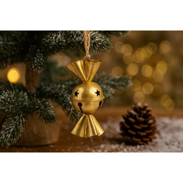 Ozdoba Dzwonek metalowy Cukierek 16,5x8 cm złoty 1614