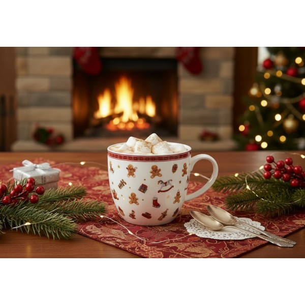 Kubek porcelanowy 460 ml Christmas Gifts w koszyczku